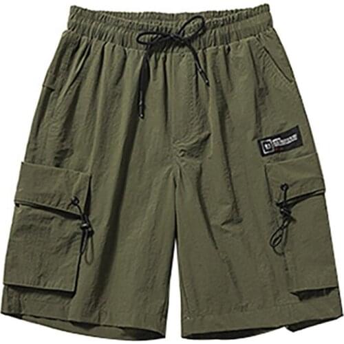 Casual Shorts Men Solid Color Drawstring Elastic Waistband Pockets Fifth Cargo Pants Shorts