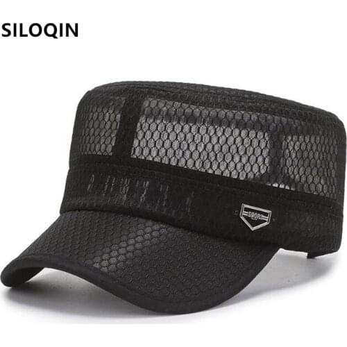 SILOQIN Snapback Cap New Summer Mens Breathable Military Hats Mesh Cap Men Flat Cap Adjustable Size Navy Hat Casual Sports Caps