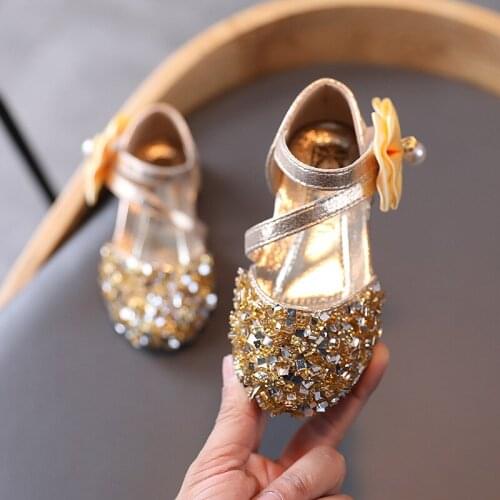 Princess Shoes New Sweet Girls Spring Summer Sandals Fashion Toddler Children Flats Sequin Bow Shoes School Show Sneakers
