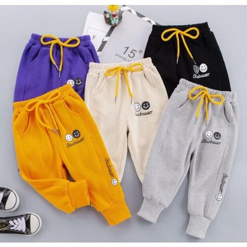 Spring and Autumn Boys and Girls Casual Pants Smiley Casual Foot Sweatpants Children Clothing 1-4 Years Old