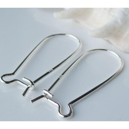 Ear hook,31.5*13*0.9mm solid 925 sterling silver earring wire Hook, kidney shaped earring hoop hooks,sold by pair ,1pair