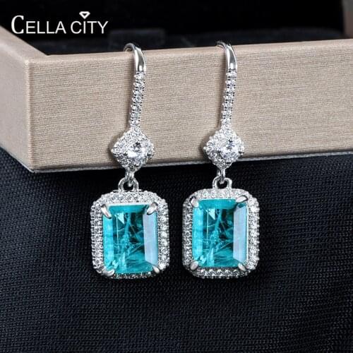 Cellacity Classic Women Drop Earrings With Paraiba gemstones 8*10mm gemstones wedding party fine Jewelry women gift