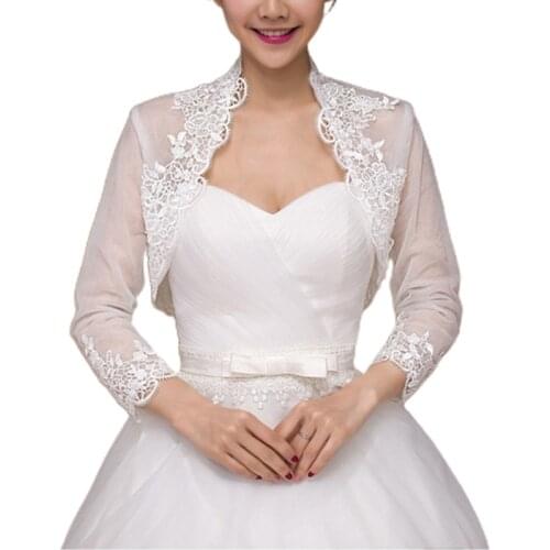 Women 3/4 Sleeve Wedding Jacket Cape Floral Lace Trim Wrap Shrug Bolero Cardigan X7YC