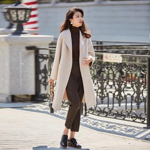 Autumn and 2020 winter furnace red double-sided water ripple long wool coat female