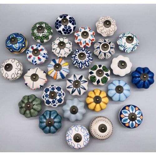 1pcs Hand Made Ceramic Pumpkin Drawer Knobs for Cabinet Closet Cupboard Wardrobe Furniture Door Pull Handle with Screws