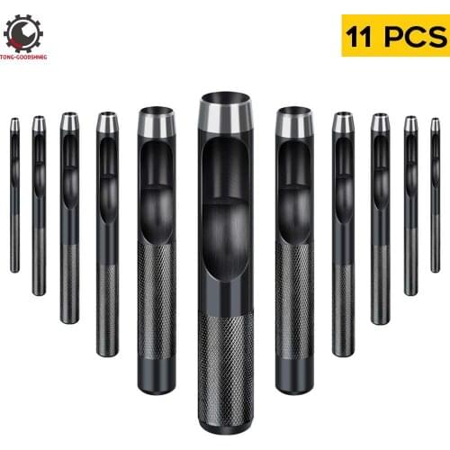11Pcs Round Steel Leather Craft Hole Punch Set Round Hollow Hole Punch Cutter Tool Handworking Hand Craft DIY Tools