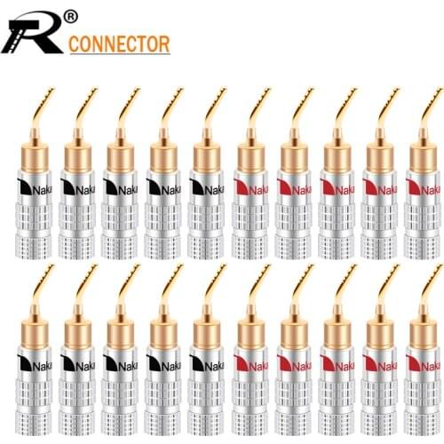 20pcs/10pairs Nakamichi Banana PIN Plug 24K Gold-plated Brass Amplifier HIFI Banana Connector Black&Red
