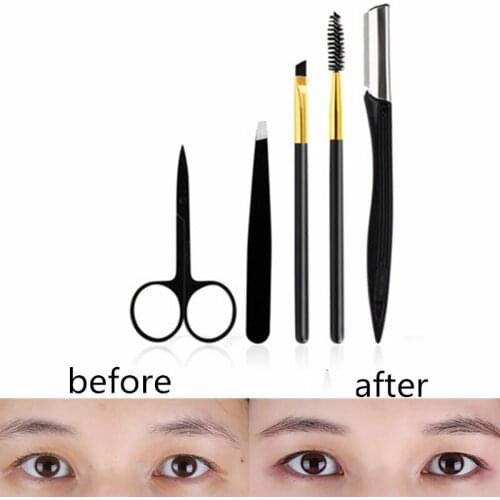 5pcs/set Unisex Beauty Tool Scissor Brow Razor Stainless Steel Combing Eyebrow Set