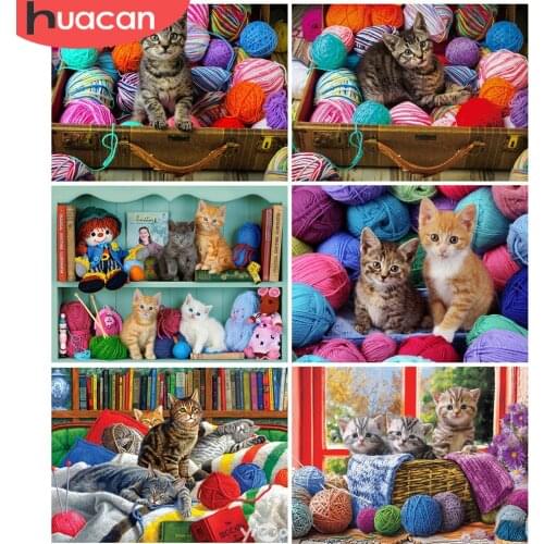HUACAN Diamond Painting Cat Full Drill Square Round Needlework Art Diamond Embroidery Animal Cross Stitch Mosaic Home Decoration