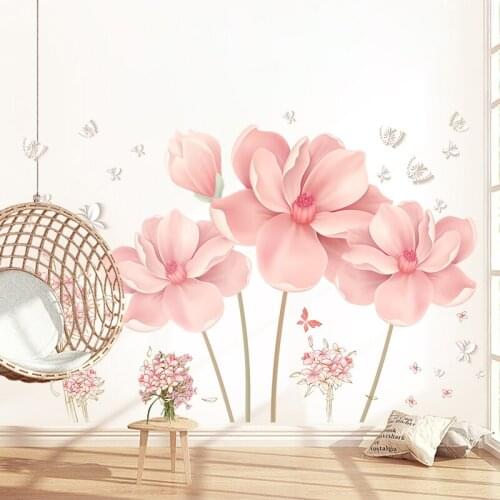 Large 3D Pink Flower Wall Stickers Flowers Room Decoration for Bedroom Living Room Decoration DIY Vinyl Romantic Wall Decals