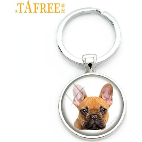 TAFREE Agile Dog keychain French bulldog cocker spaniel look like cute cuddly key chain round Glass men women jewelry DG25