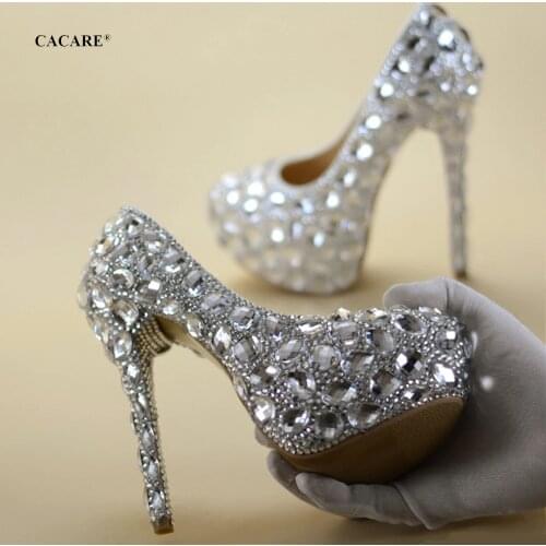 CACARE Luxury Wedding Shoes Shinny Rhinestones Platform High Heels Customized Bridal Party Shoes Cinderella Multi-choice F2962