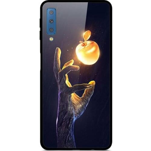 For Samsung Galaxy A7 Phone Case Tempered Glass Case Back Cover With Black Silicone Bumper Series 3