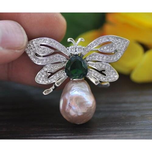 D0422 White Gary pink Black Lavender Baroque Keshi Pearl Butterfly CZ Brooch