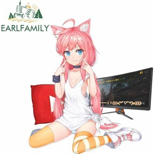 EARLFAMILY 13cm x 7.7cm for Gawr Gura Cute Girl Car Stickers Sunscreen Decal Motorcycle Windows Motorcycle Anime Vinyl Car Wrap