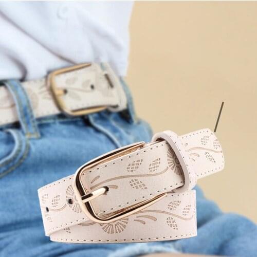 Elegant Women Belts Fashion Print Imitation Leather Waistband Pin Buckle Thin Belt for Jeans All-match Belts for Female 2019