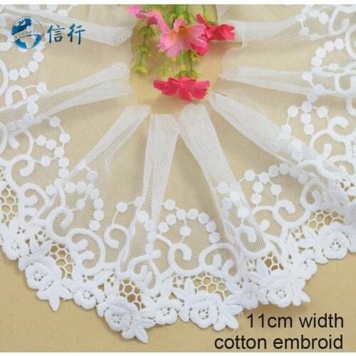 11cm width Cotton embroid lace sewing ribbon guipure trims or fabric warp knitting DIY Garment Accessories free shipping#3593