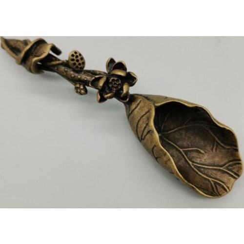 China brass Lotus leaf Tea shovel small crafts statue