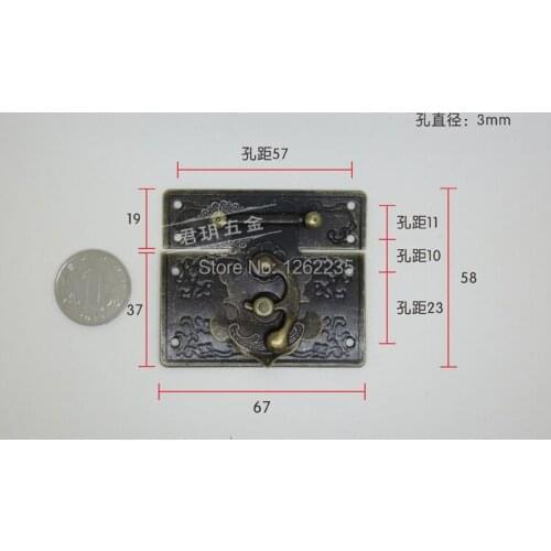 67 * 58mm Lock box accessories Alloy square buckle Classic retro box buckle Wine gift jewelry box hasp Wholesale