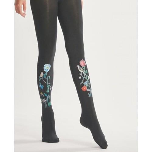 Flower print pantyhose velvet winter 1200D Thickness Women Black Tight Tattoo-stockings