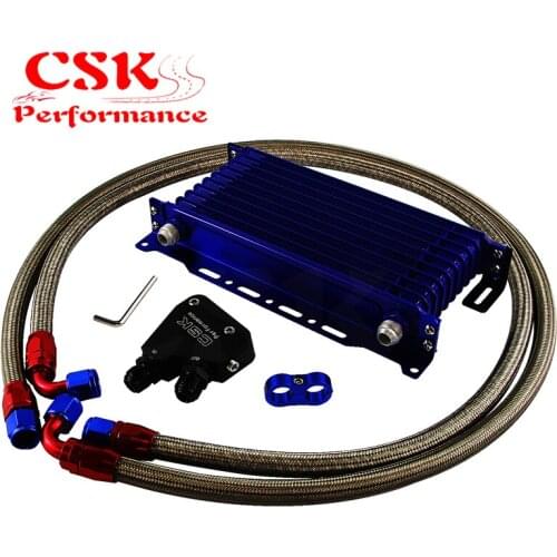 10 Row Engine Oil Cooler Kit+Sandwich Plate adapter For LS1 LS2 LS3+Bracket Blue