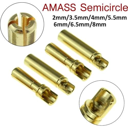 10pair New Amass Banana Plug 2mm 3.5mm 4mm 5.5mm 6mm 6.5mm Bullet Female Male Connectors Gold Plated Copper Semicircle