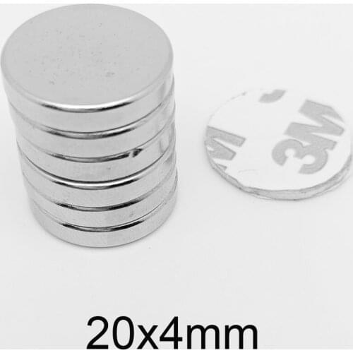 2~50PCS 20x4 Round Search Magnet With 3M Tape 20*4 Rare Earth Neodymium Magnet 20x4mm Powerful Strong Magnetic Magnets