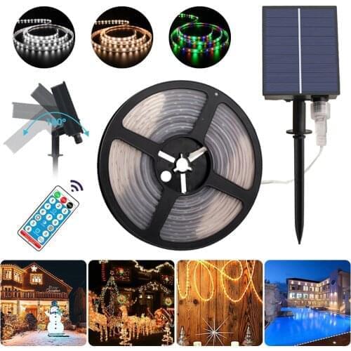 Solar Powered 5M 280LED Strip Light outdoor Flexible Lighting Ribbon Tape Waterproof LED Strip Backlight Decor for Christmas