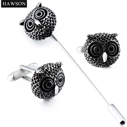 Lovely Owl Brooch Pin Mens Cufflinks Set Cute Animal Jewelry Accessory Men French Shirt Cuff