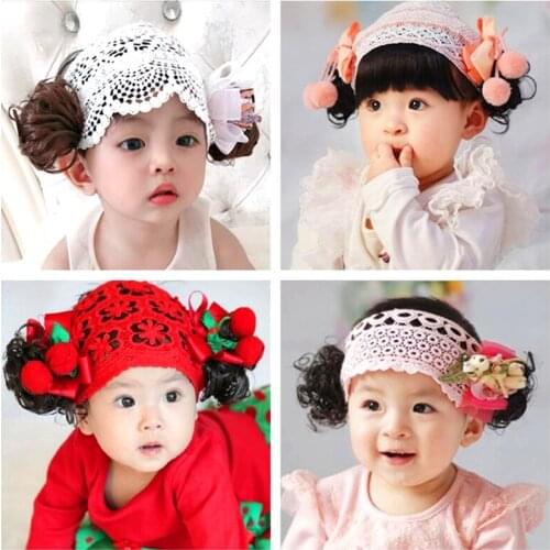 Cute Wigs for Kids Small Curl Wig Hair Band Childrens Dress Hair Band Small Bow Tiara Hair Net Set Baby Headbands for Girls
