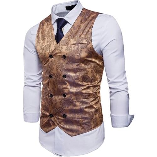 Mens Paisley Floral Suit Vest 2020 Brand Double Breasted Dress Vests Men Slim Fit Busienss Formal Wedding Tuxedo Waistcoat Male