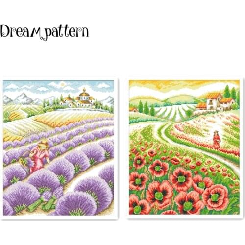 Lavender girl cross stitch kit flowers 18ct 14ct 11ct cotton silk thread white fabric embroidery DIY handmade needlework