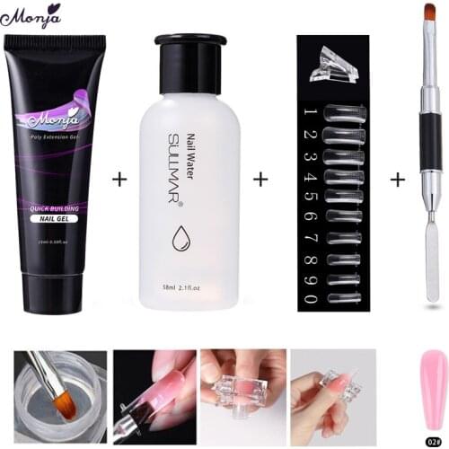 Monja 10 Styles Acrylic Brush Slip Solution Liquid UV Gel Nail Art Kit False Nail Mold DIY Extention Building Manicure Tool Set