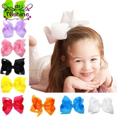 Nishine 20Pcs 6Inch Large Ribbon Bow Hairpin Girl Bow With Clip Kid Hair Clip Boutique Hair Accessories(Color:20 Colors)