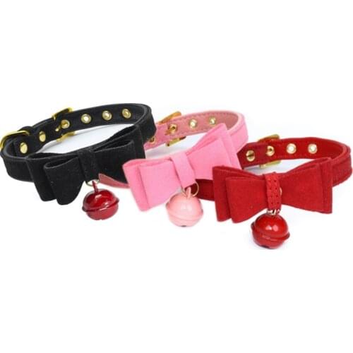Bowknot Cat Collar PU Leather Bells Necklace Adjustable Small Dog Puppy Kitten Collars Pet Accessories