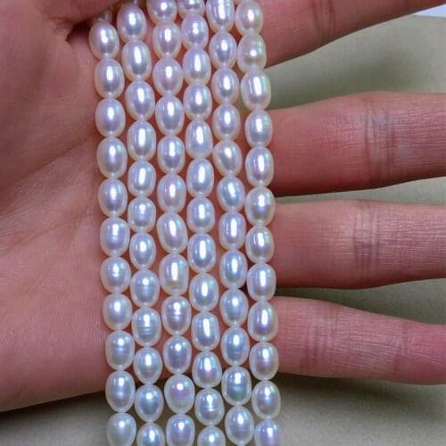 Freshwater Pearl necklace Rice shape with Size mm loose pearl strands DIY Jewelry Accessories