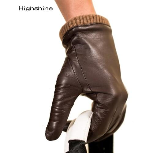Mens Genuine Leather Gloves Real Sheepskin Black Touch Screen Gloves Fashion Brand Winter Warm Mittens New