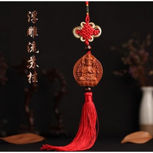 Gift car hanging car interior supplies mahogany carved Qianshou Guanyin rearview mirror pendant