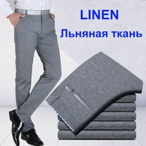 2020 New Design Men Linen Pants Slim Male Pant Straight Trousers Business Upscale Pants Men Plus Size 38