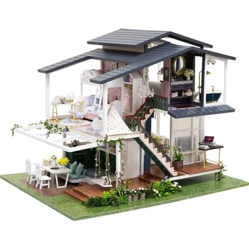 DIY Monets Garden Dollhouse Princess Loft Kit Assembled Miniature with Furniture Doll House Toys for Children Adults Gifts
