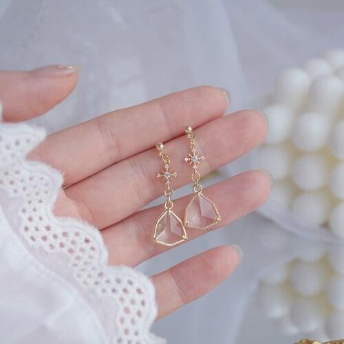 Delicate 14K Real Gold Star Stud Earrings for Women Cubic Zircon CZ Triangle Earrings