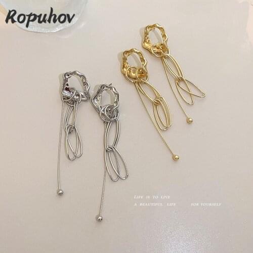 Ropuhov 2021 New 925 Silver Golden Color Fashion Korean Jewelry Luxury for Woman Girl Vintage Long Earring Stud Bling Wholesale
