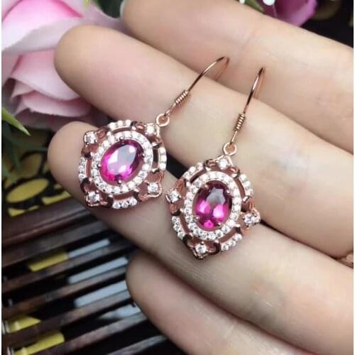 Natural pink topaz stone drop earrings 925 silver Natural gemstone earring women romantic Luxury drop Earrings for engagement