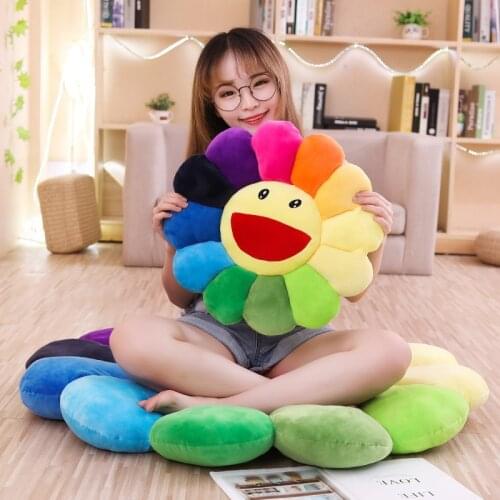 Cartoon cute childrens colorful sun flower pillow, smiling face flower adult home sun flower floor cushion, round cotton
