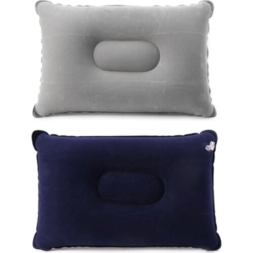 Folding Flocking Air Inflatable Pillow Camping Travel Airplane Sleep Cushion Pad