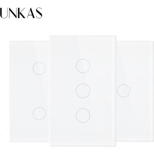 UNKAS US Standard 1/2/3 Gang 1 Way Touch Smart Switch Sensor Switch Single Fire Line Wall Light Only Touch Function Switch