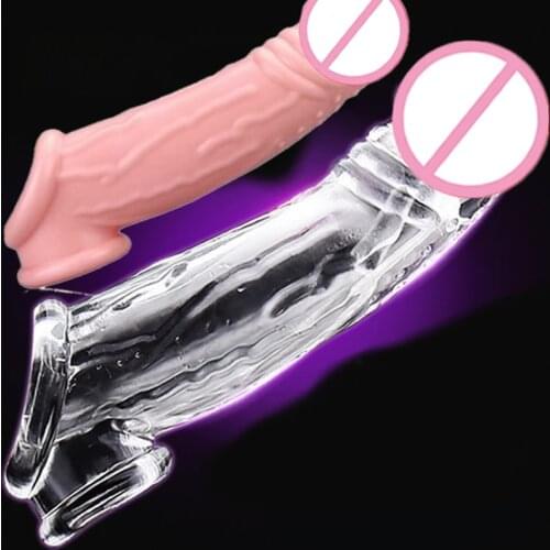 Cock Enlarger Condom Sheath Delay Reusable Penis Sleeve Extender Realistic Penis Condom Silicone Extension Sex Toy for Men