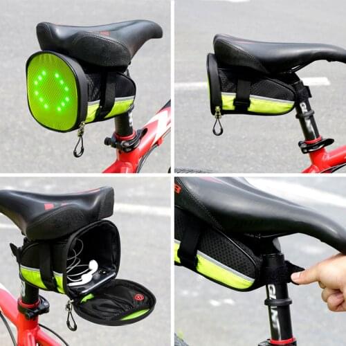 Bike Tail Bag with Wireless Remote Control LED Traffic Lights Oxford Bicycle Saddle Bag Waterproof for Cycling Running Camping