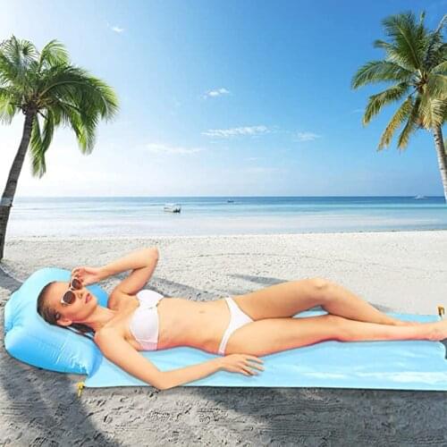 Air Pillow Picnic Mat Blue Waterproof Oxford Cloth Material Foldable Portable Beach Mat Outdoor Camping Travel Self-inflating