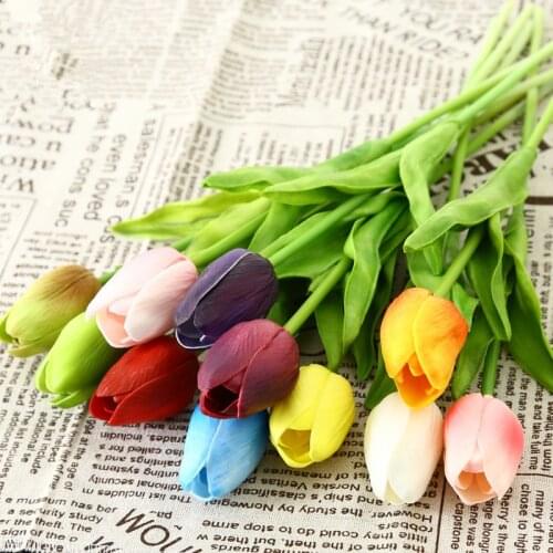 High Quality 1pcs White PU Tulip Artificial Flower Real Touch Tulip For Home Decoration Wedding Flowers Home Decor Fake Bouquets